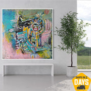 Original Colorful Human and Animal Acrylic Painting Abstract Urban Style Artwork Decor for Home | RIDER ON DRAGON 23.4"x23.4" - Trend Gallery Art | Original Abstract