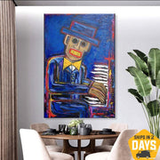 Figurative Art Abstract Paintings On Canvas Painting On The Piano Men Blue Wall Art Painting Modern Wall Art Neo-Expressionism Unique Painting | PIANO NOCTURNE 60"x40" - Trend Gallery Art | Original Abstract Paintings