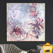 Original Abstract Flowers Paintings On Canvas Extra Large Acrylic Pink Painting Modern Fine Art Painting Wall Art | FLOWERS BLOOM 27.55"x27.55"
