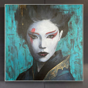 Abstract Chinese Woman Original Female Oil Painting on Green Geisha Wall Art Decor for Living Room | WU ZETIAN - Trend Gallery Art | Original Abstract Paintings