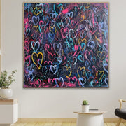 Abstract Colorful Hearts Painting On Canvas, Romantic Artwork, Original Love Wall Art Oil Painting Modern Wall Decor for Bedroom by Solo L. | WITH LOVE - Trend Gallery Art | Original Abstract Paintings