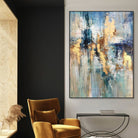 Abstract Oil Painting Canvas Gold Leaf Wall Art Blue Artwork Textured Oil Art Contemporary Wall Art Luxury Painting | SUN OVER THE RIVER - Trend Gallery Art | Original Abstract Paintings