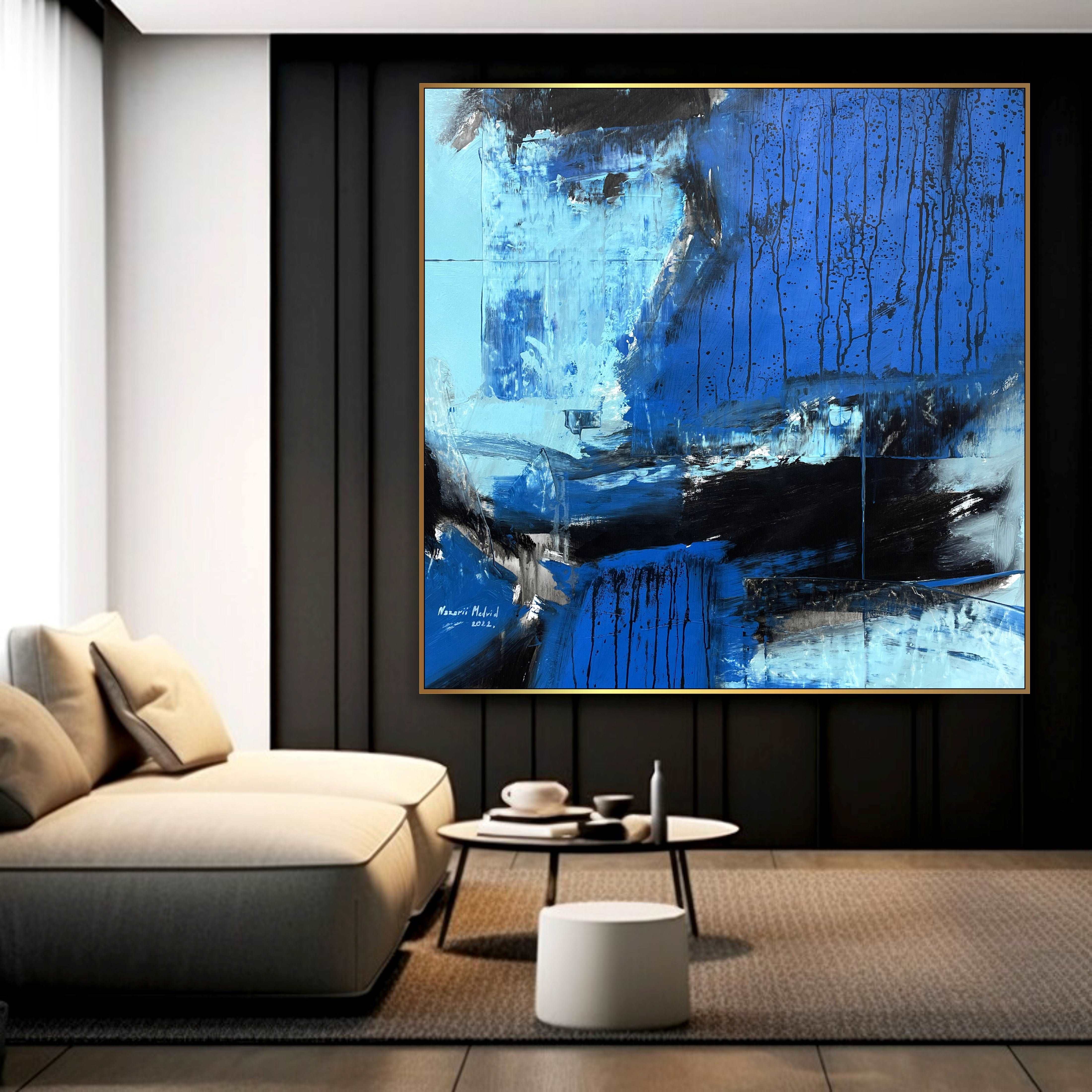 Abstract Blue Paintings On Canvas ASSOCIATION 215 27.5"x29.5"