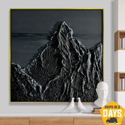 Textured Abstract Mountain Landscape High Contrast Nature Inspired Painting Dark Tones Palette Knife Painting Unique Wall Art | NOIR PEAKS 11.8”x11.8" - Trend Gallery Art | Original Abstract Paintings