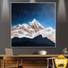 Abstract Landscape Paintings Mountains In Snow Paintings On Canvas Night Sky Wall Art Blue And White Palette Contemporary Art | STELLAR SUMMIT 47”x47" - Trend Gallery Art | Original Abstract Paintings