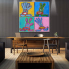 Abstract Colorful Expressionism Painting On Canvas Acrylic Pop Art in Blue, Red and Yellow Colors Neo-Expressionism Painting Anthropomorphic Characters Wall Art | WILD RABBITS 46"x46" - Trend Gallery Art | Original Abstract Paintings