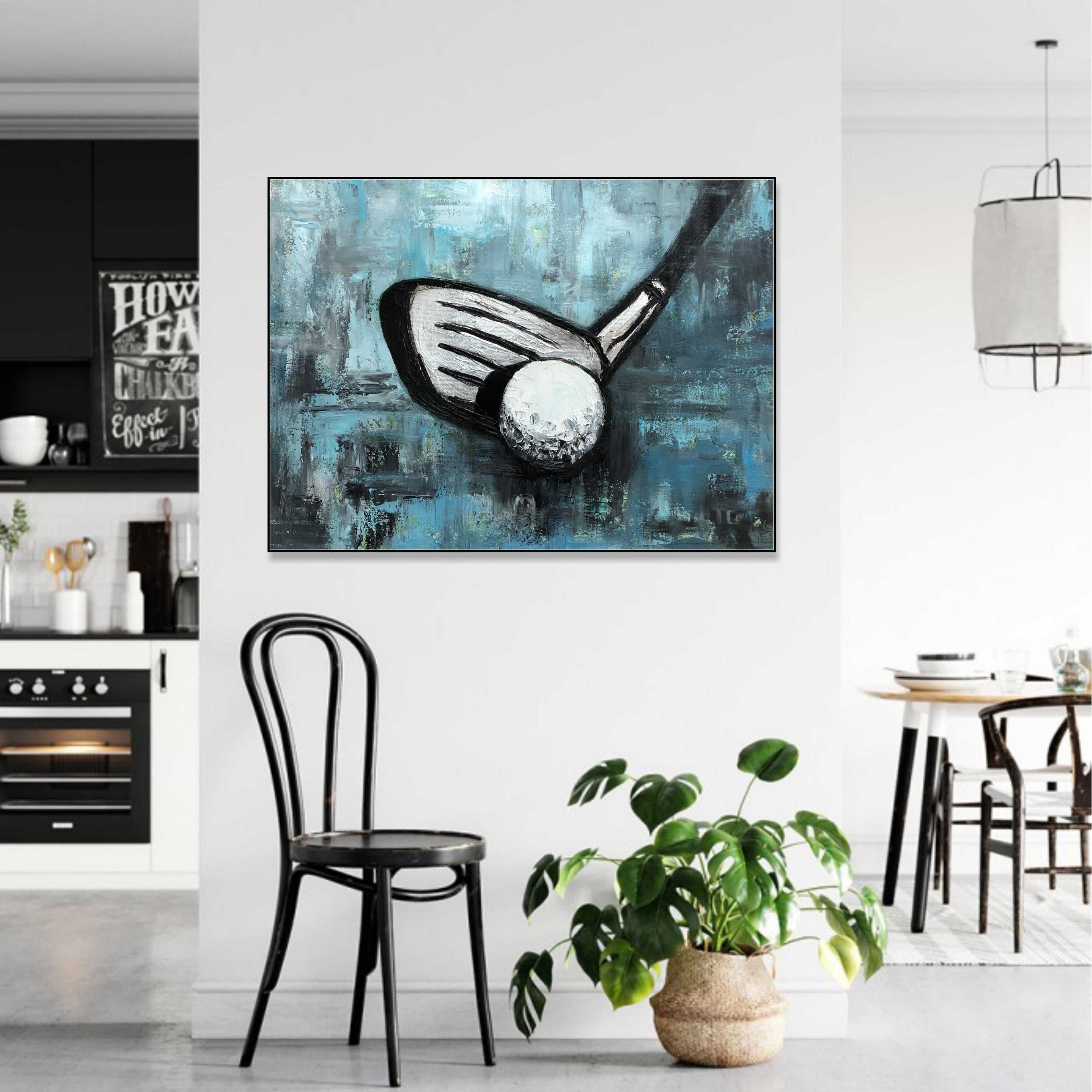 Original Golf Club and Ball Acrylic Painting Abstract Sport Gift Wall Art for Living Room Decor | GOLF CLUB - Trend Gallery Art | Original Abstract Paintings