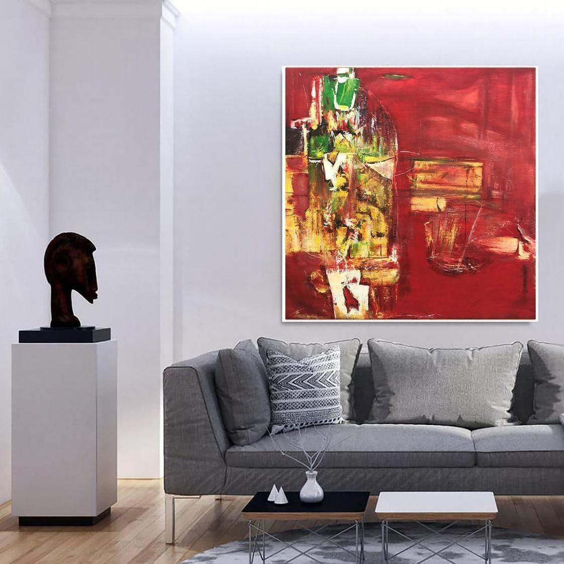 Oversized Modern Red Abstract Paintings On Canvas Framed Wall Art Unique Painting | LOVE PATH 72"x72" - Trend Gallery Art | Original Abstract Paintings