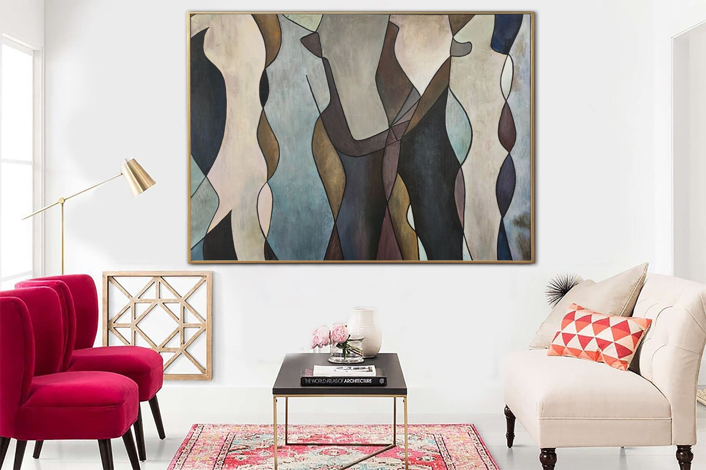 Original Human Shapes Painting Brown Wall Art Abstract Art Modern Silhouette Contemporary Art Painting Fireplace Decor | SOUL REFLECTION 27.55"x39.37" - Trend Gallery Art | Original Abstract Paintings