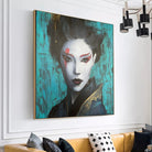 Abstract Chinese Woman Original Female Oil Painting on Green Geisha Wall Art Decor for Living Room | WU ZETIAN - Trend Gallery Art | Original Abstract Paintings