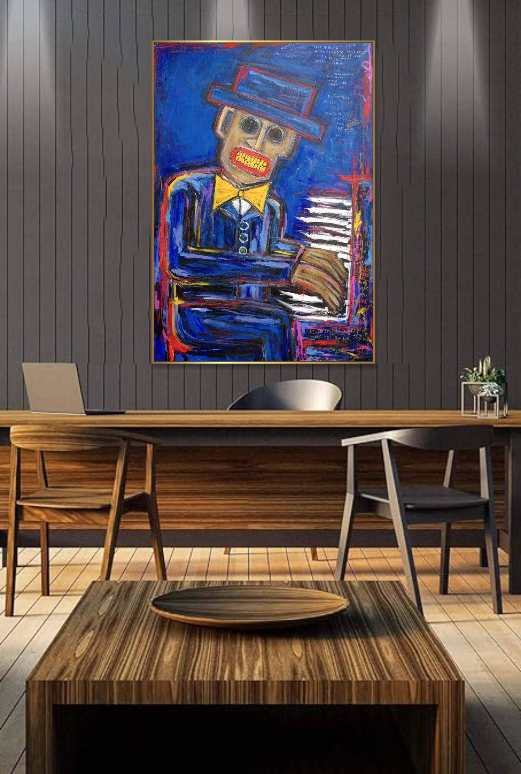 Figurative Art Abstract Paintings On Canvas Painting On The Piano Men Blue Wall Art Painting Modern Wall Art Neo-Expressionism Unique Painting | PIANO NOCTURNE 60"x40" - Trend Gallery Art | Original Abstract Paintings