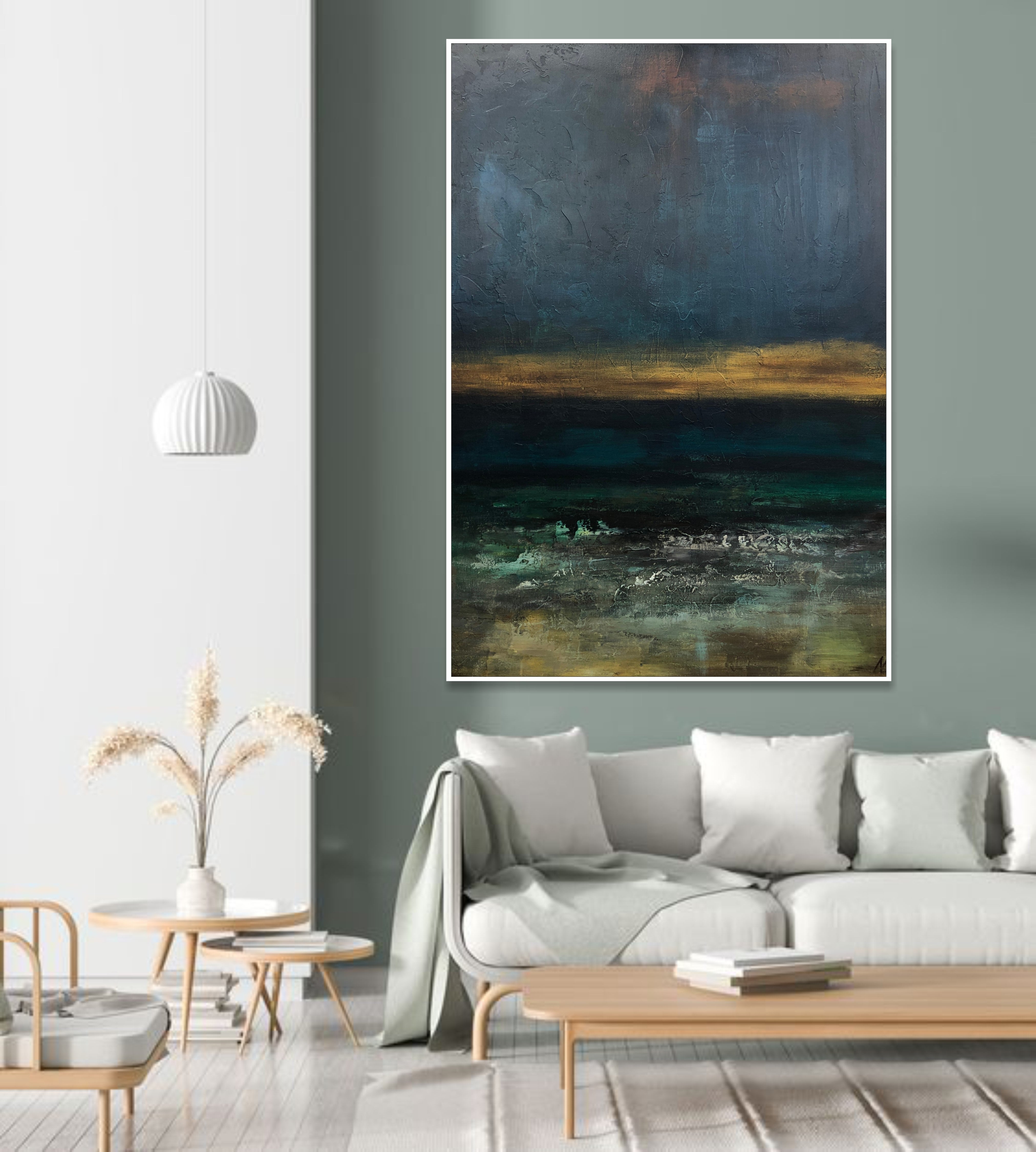 Large Abstract Green And Blue Paintings On Canvas Acrylic Ocean Painting Modern Textured Artwork Contemporary Handmade Painting Decor | STORMY OCEAN 40"x30" - Trend Gallery Art | Original Abstract Paintings