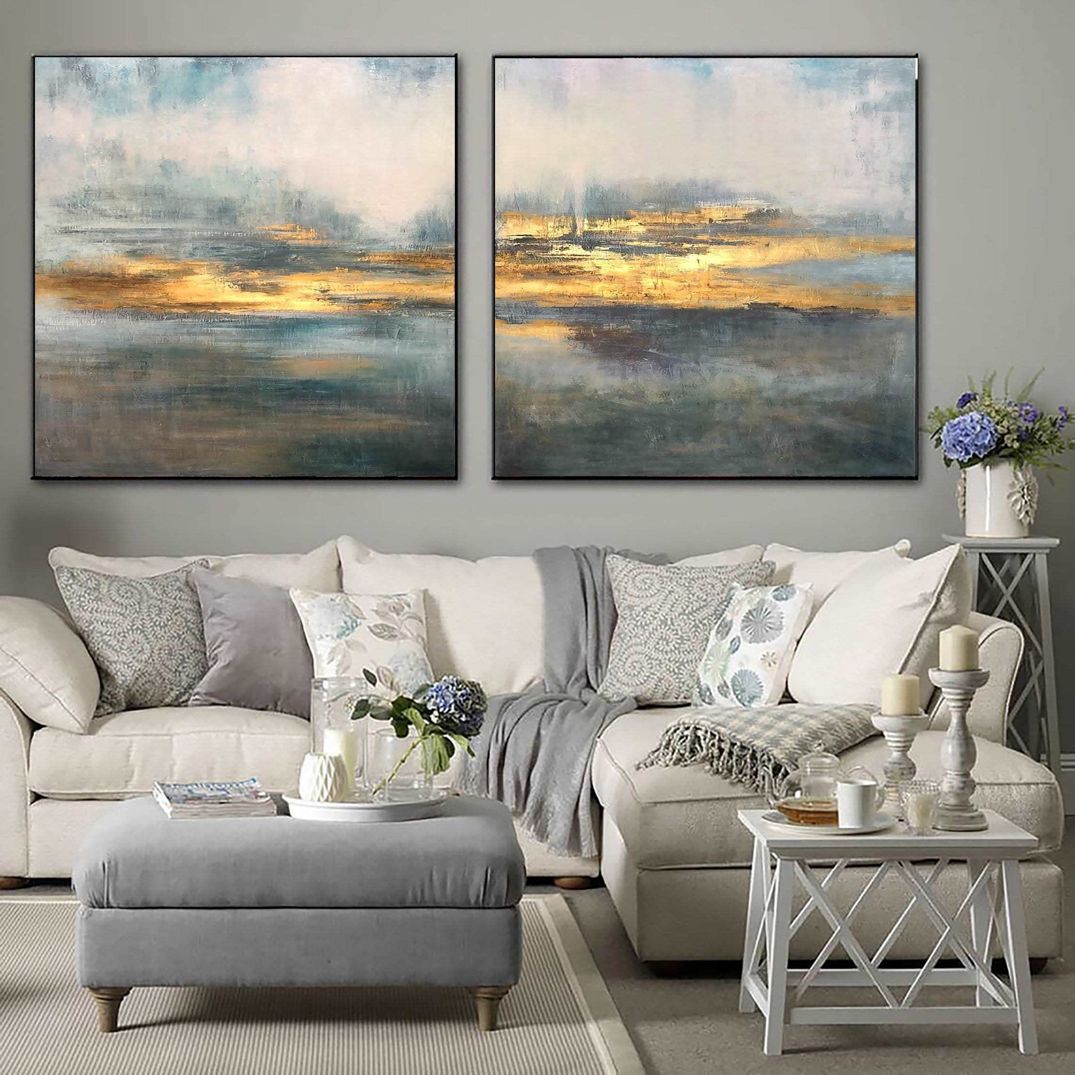 Large Sunset Painting Set of 2 Paintings Seascape Canvas Art Acrylic Sunset Wall Art on Canvas Original Artwork Living Room Wall Decor | EVENING MOOD - Trend Gallery Art | Original Abstract Paintings