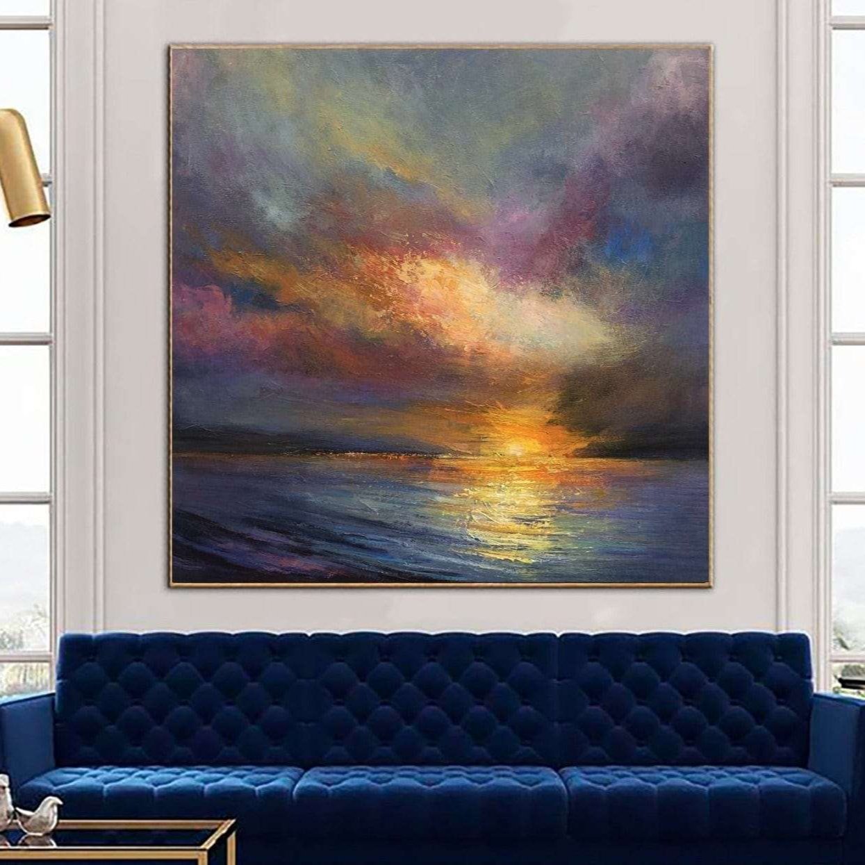 Ocean Painting on Canvas Sunset Wall Art Impressionist Art Oil Seascape Painting Fine Art Contemporary Art Living Room | SUNSET OVER THE OCEAN - Trend Gallery Art | Original Abstract Paintings