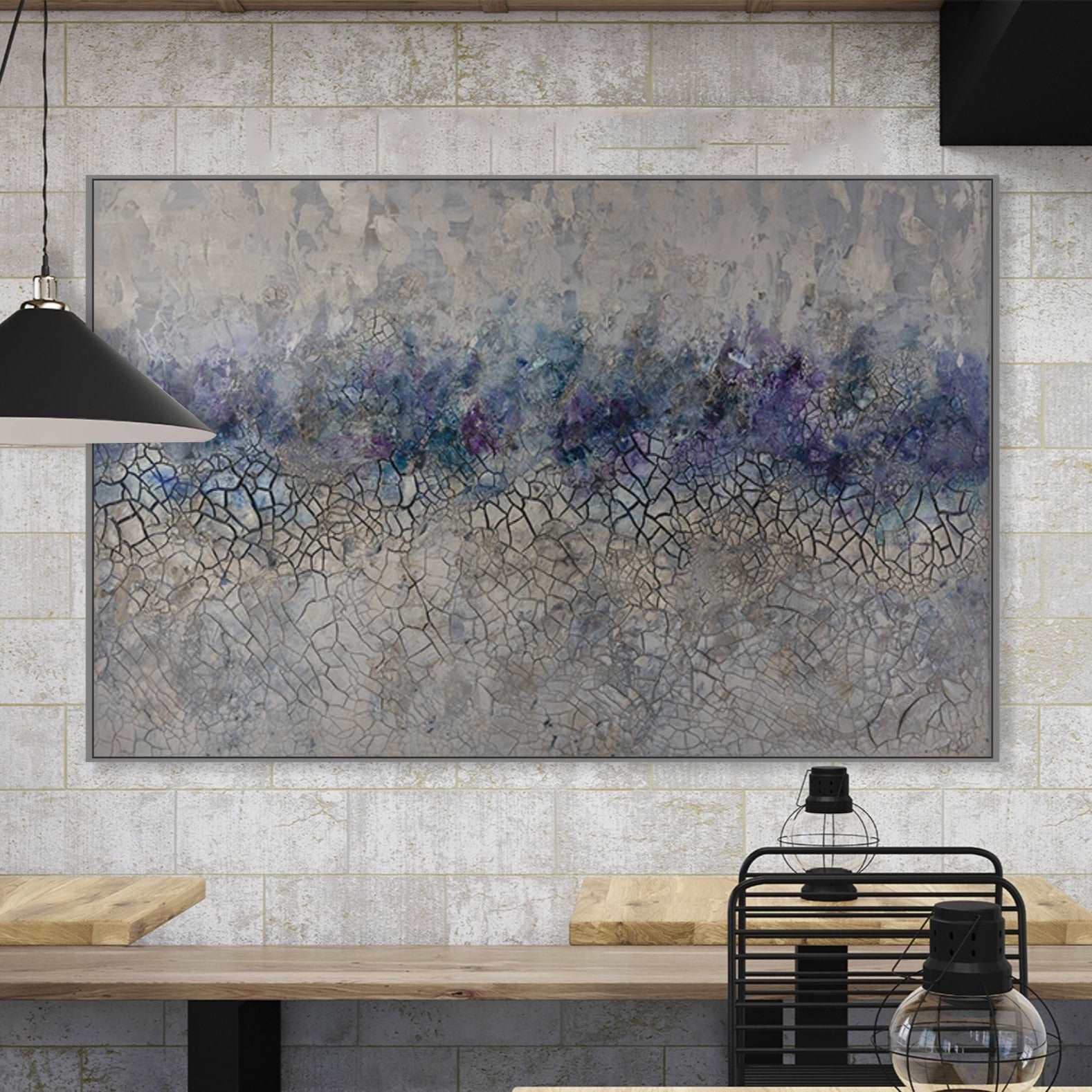 Abstract Blue and Grey Painting AZURE CRACKLE