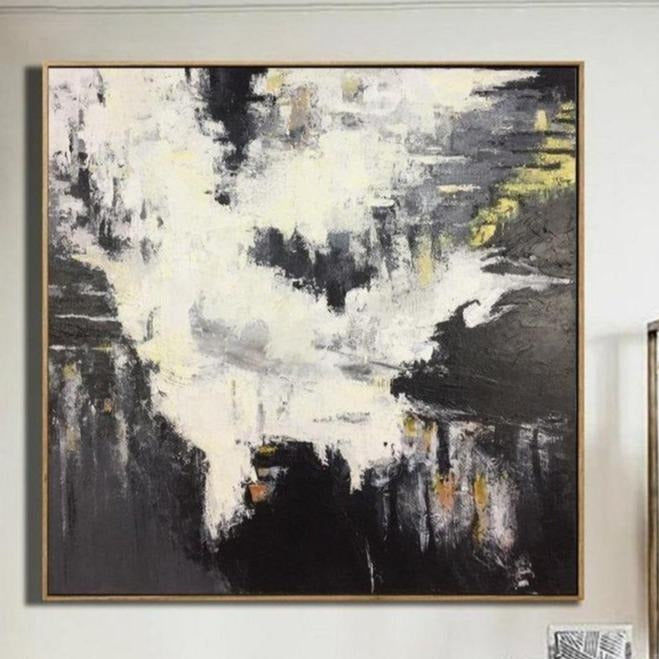 Black And White Oil Painting Abstract Painting Black White Painting | SEA FOAM 32"x32" - Trend Gallery Art | Original Abstract Paintings