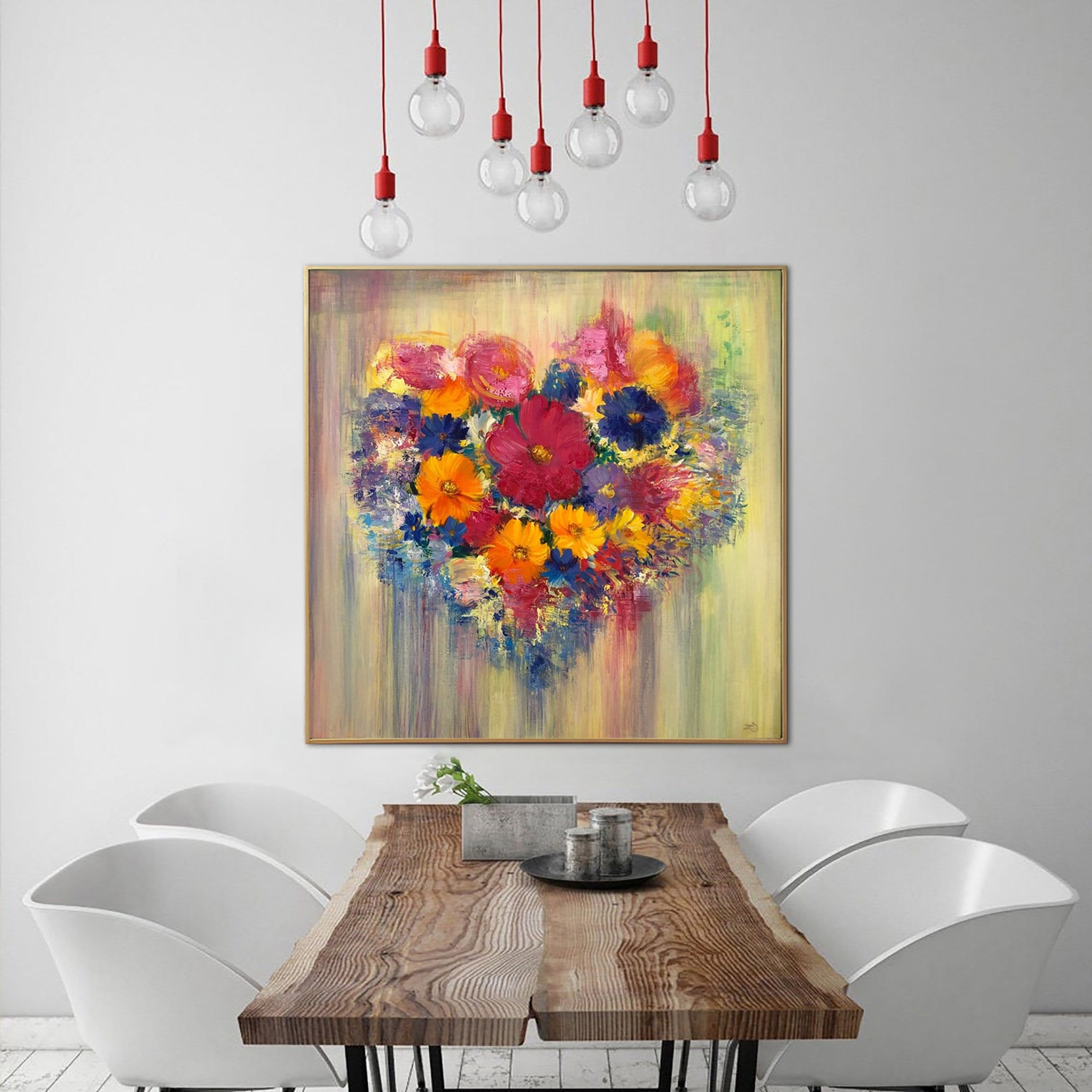 Flowers Heart Paintings On Canvas Love Wall Art Oversized Thick Colorful Oil Hand Art | BOUQUET OF LOVE - Trend Gallery Art | Original Abstract Paintings