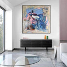 Huge Blue Paintings On Canvas Abstract Wall Art Original Neo-Expressionism Artwork Beige Painting Modern Paintings Acrylic Wall Decor | INDEPENDENCE 42.12"x42.12" - Trend Gallery Art | Original Abstract Paintings