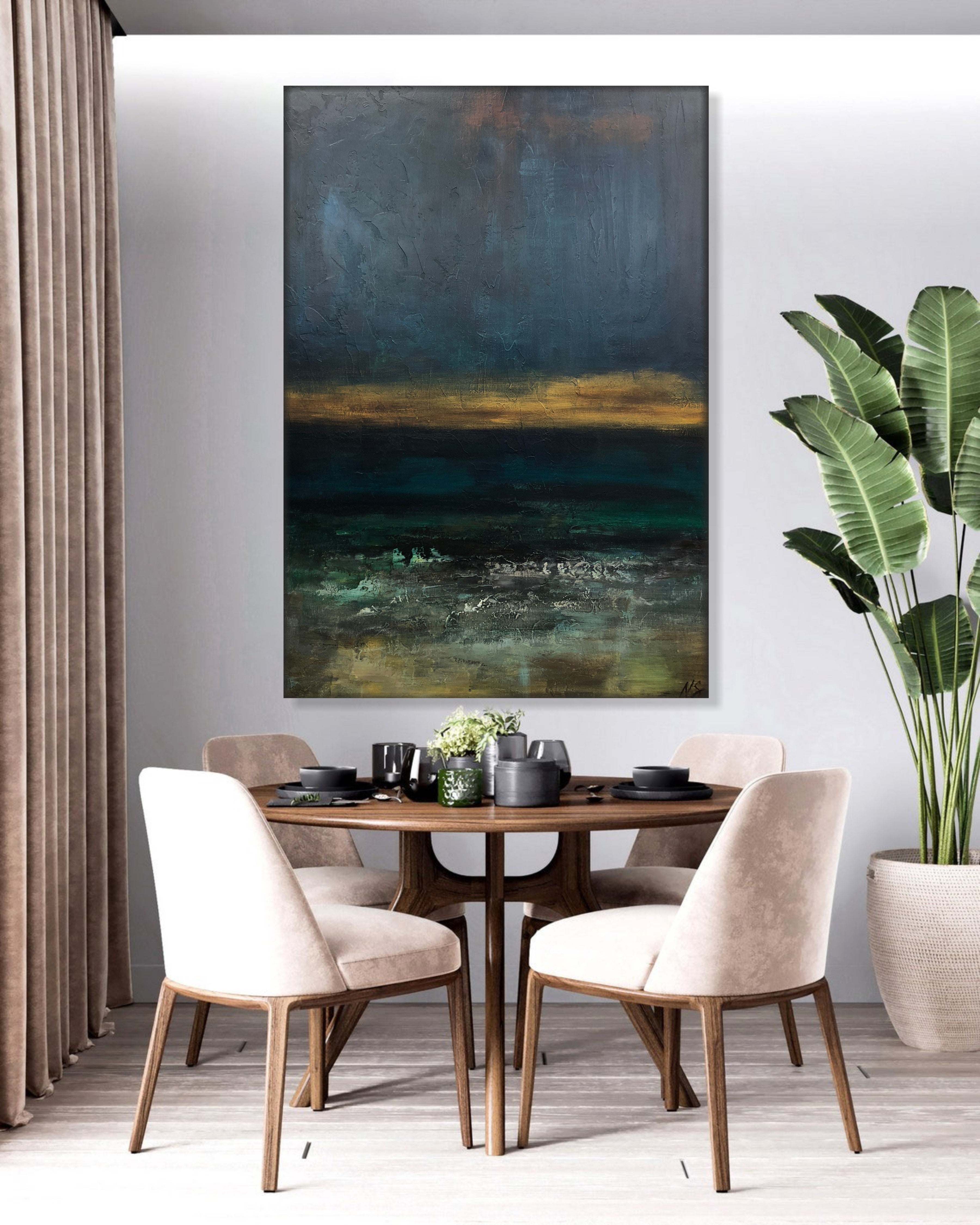 Large Abstract Green And Blue Paintings On Canvas Acrylic Ocean Painting Modern Textured Artwork Contemporary Handmade Painting Decor | STORMY OCEAN 40"x30" - Trend Gallery Art | Original Abstract Paintings