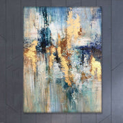 Abstract Oil Painting Canvas Gold Leaf Wall Art Blue Artwork Textured Oil Art Contemporary Wall Art Luxury Painting | SUN OVER THE RIVER - Trend Gallery Art | Original Abstract Paintings