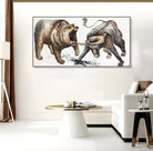 a painting of two bears fighting in a living room