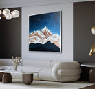 Abstract Landscape Paintings Mountains In Snow Paintings On Canvas Night Sky Wall Art Blue And White Palette Contemporary Art | STELLAR SUMMIT 47”x47" - Trend Gallery Art | Original Abstract Paintings