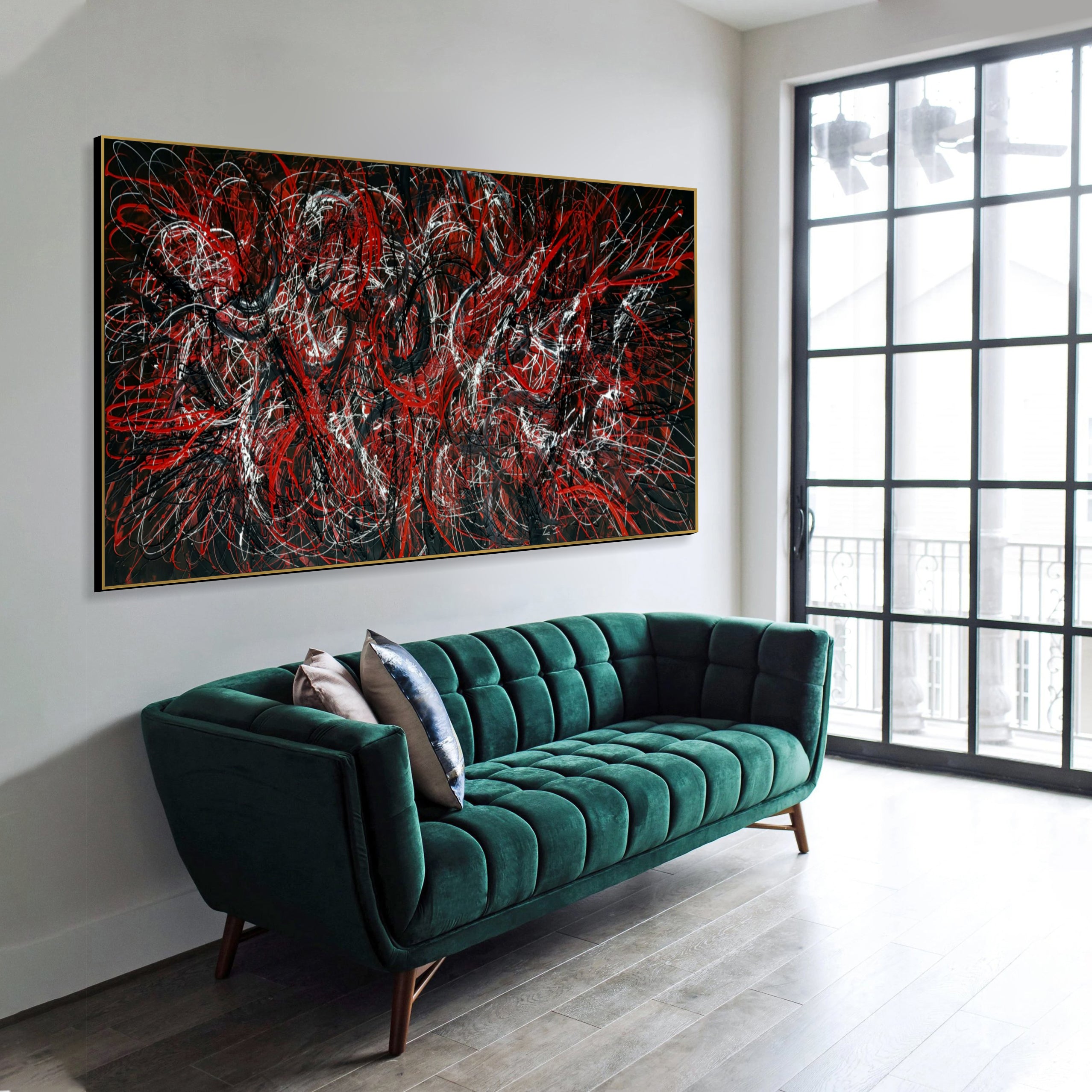 Large Oil Painting Original Canvas Black And Red Art Pollock Style Fine Art Painting Minimalist Abstract Painting Frame Art Texture Art | NOCTURNAL BLAZE - Trend Gallery Art | Original Abstract Paintings