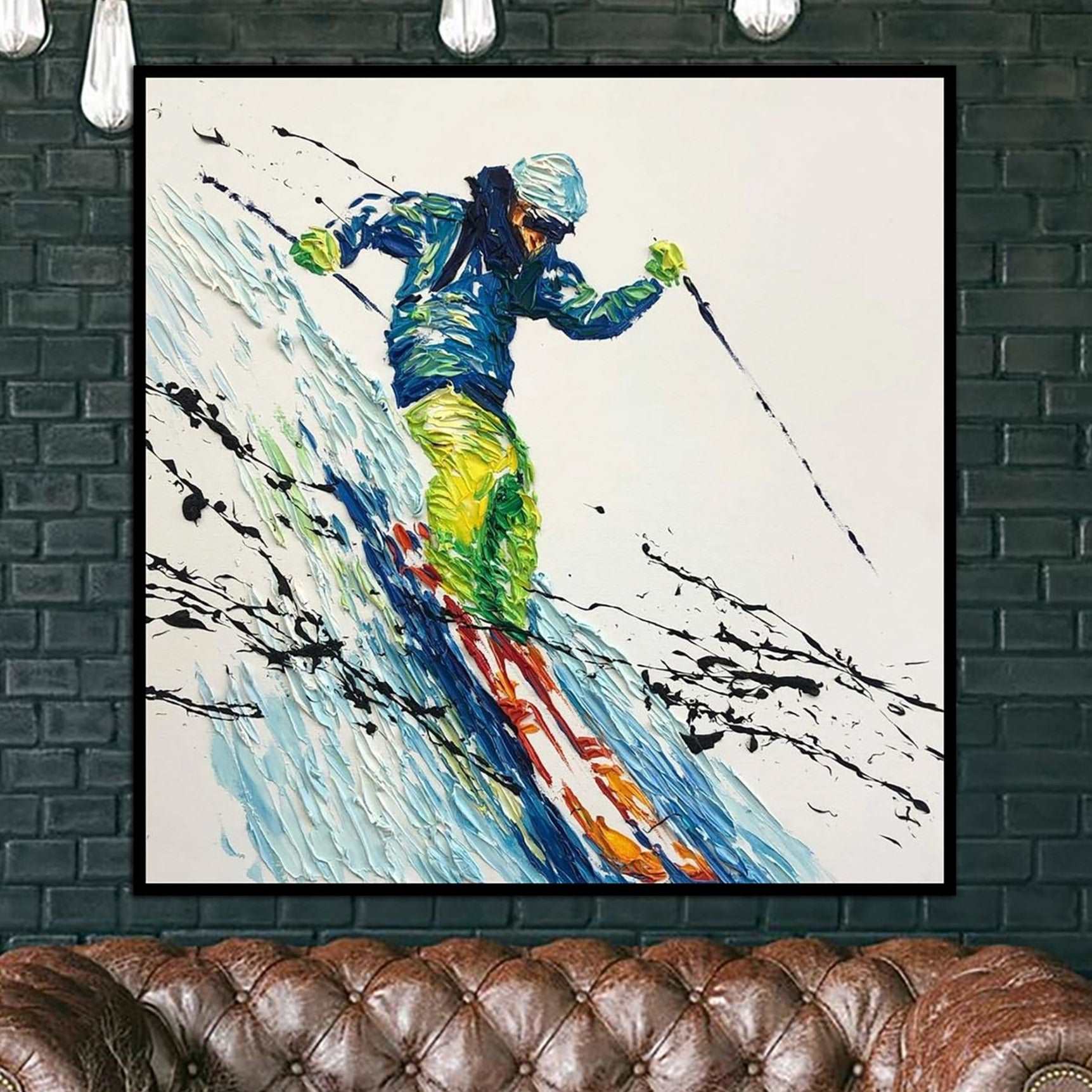 Abstract skier painting ABRUPT DOWNHILL