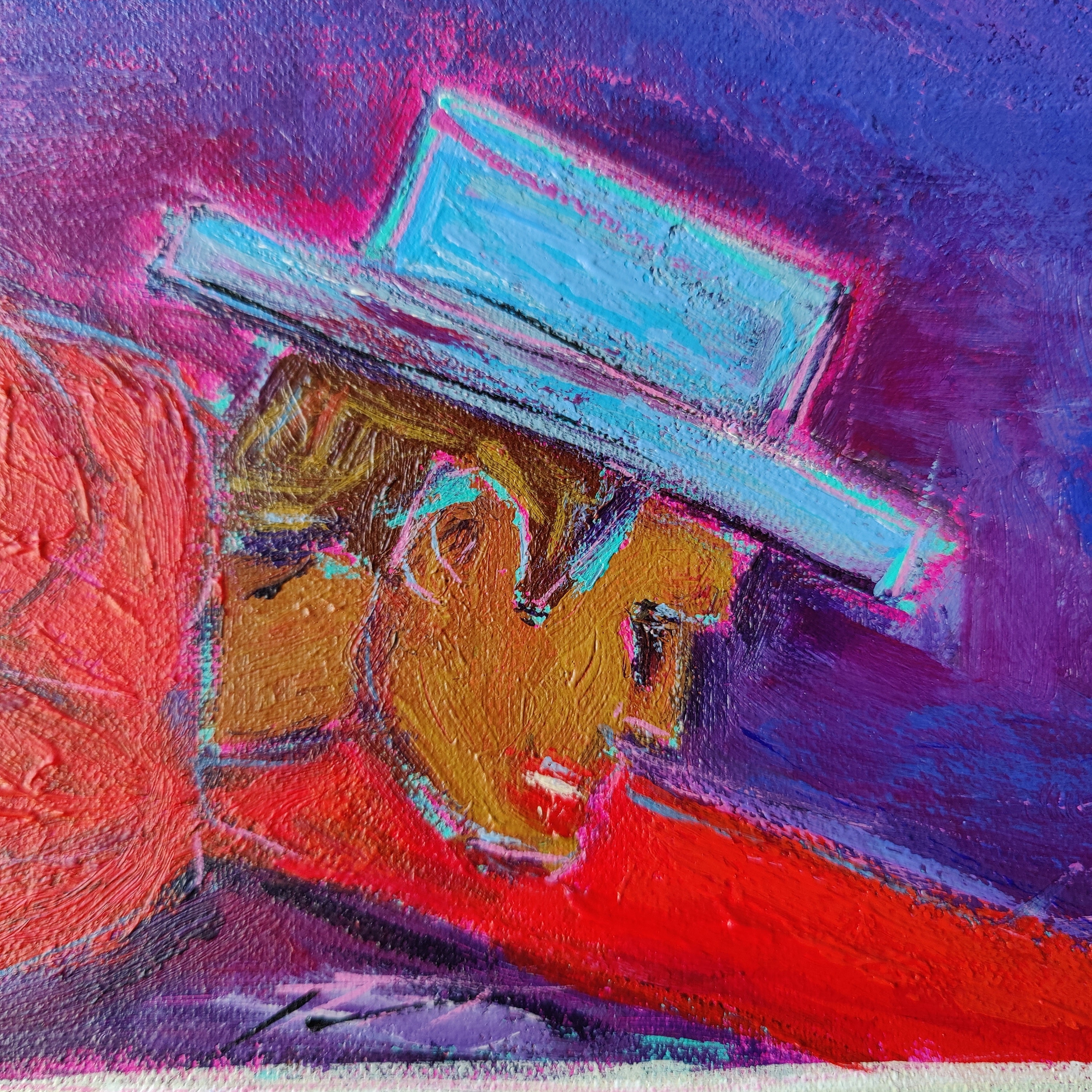 Abstract Figurative Billiards Player Painting On Canvas Vibrant Contemporary Sports Neo-Expressionism Art Original Handmade Painting for Wall Decor | THE POOL PLAYER 39.4"x27.5" - Trend Gallery Art | Original Abstract Paintings