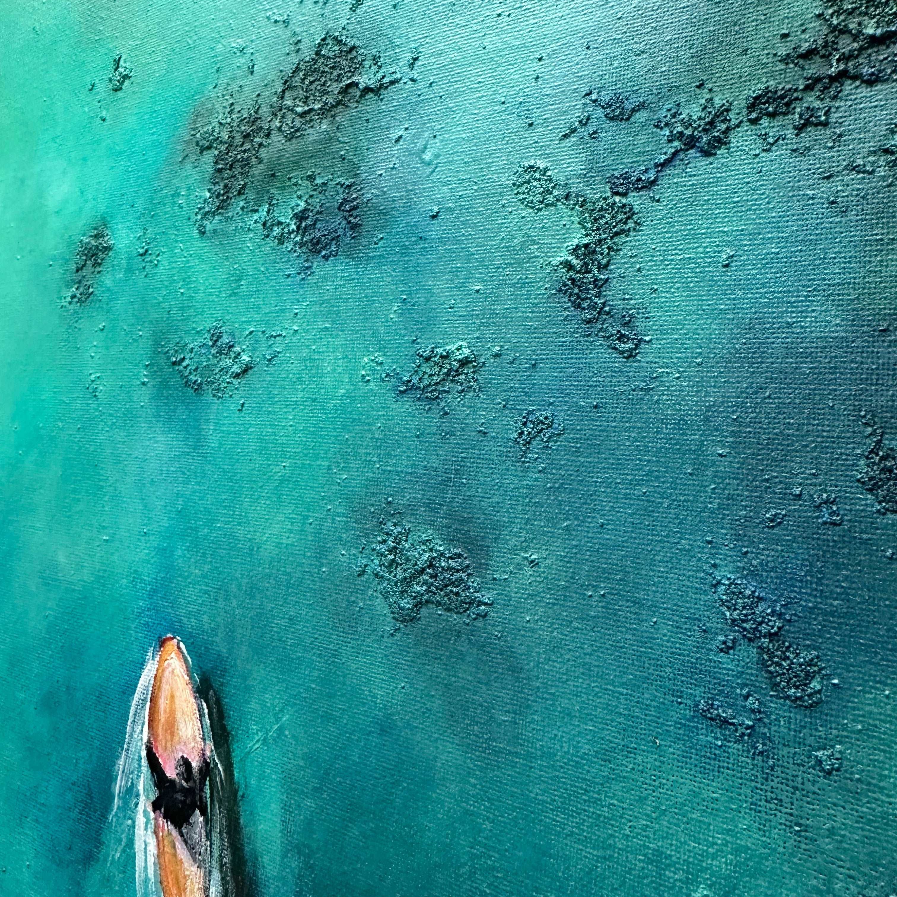 Abstract Surfing Journey Art Water Sports Painting On Canvas Aqua Blue Color Impressionistic Art Ocean Adventure Home Decor | AQUA RYTHMS 31.5”x23.6" - Trend Gallery Art | Original Abstract Paintings