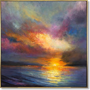 Abstract painting acrylic modern SUNSET OVER THE OCEAN