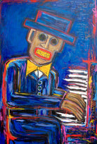 Figurative Art Abstract Paintings On Canvas Painting On The Piano Men Blue Wall Art Painting Modern Wall Art Neo-Expressionism Unique Painting | PIANO NOCTURNE 60"x40" - Trend Gallery Art | Original Abstract Paintings