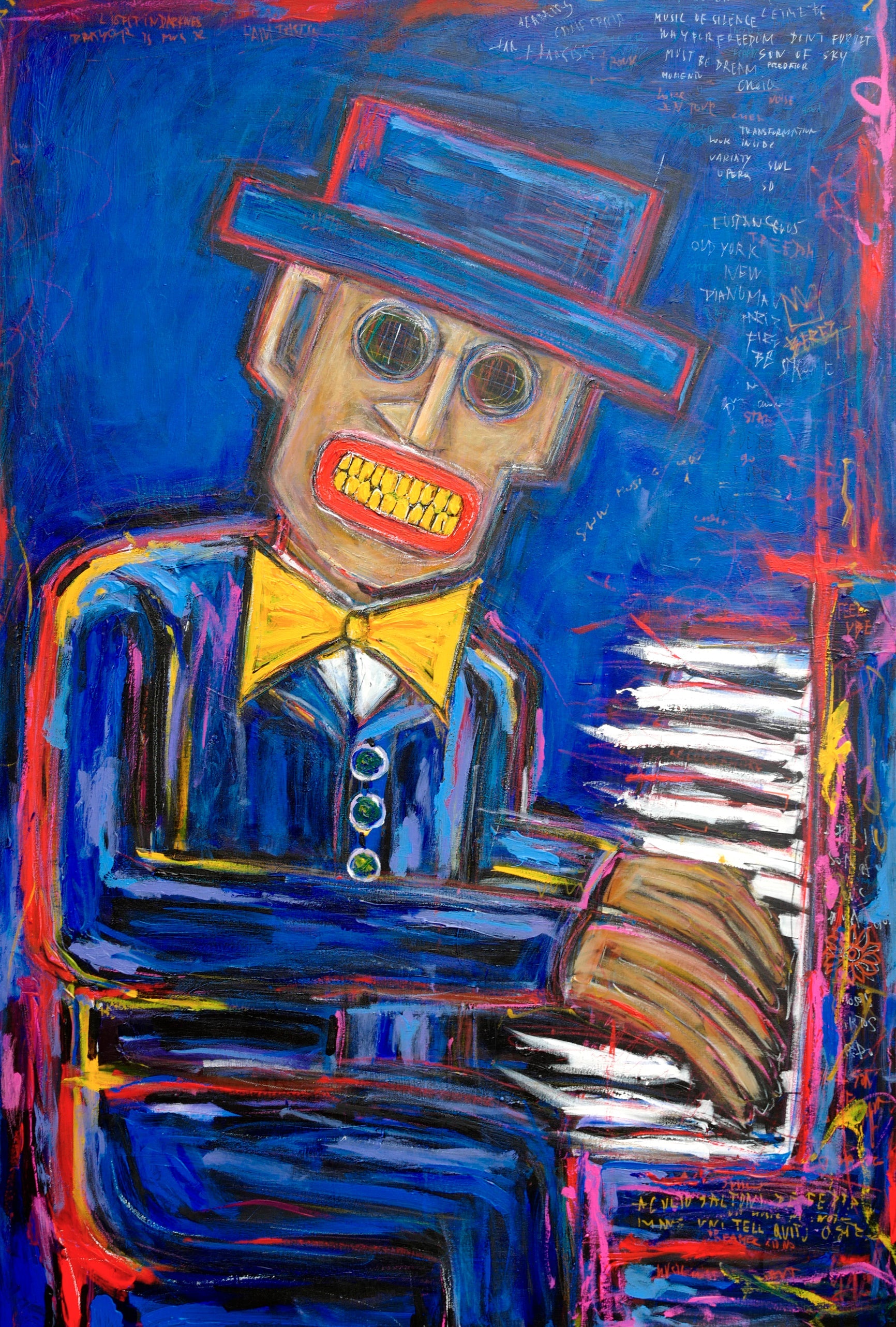 Figurative Art Abstract Paintings On Canvas Painting On The Piano Men Blue Wall Art Painting Modern Wall Art Neo-Expressionism Unique Painting | PIANO NOCTURNE 60"x40" - Trend Gallery Art | Original Abstract Paintings