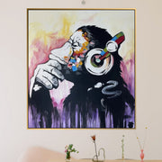 Modern Monkey Painting On Canvas Monkey In Headphones Oil Painting | POSITIVE VIBRATION - Trend Gallery Art | Original Abstract Paintings