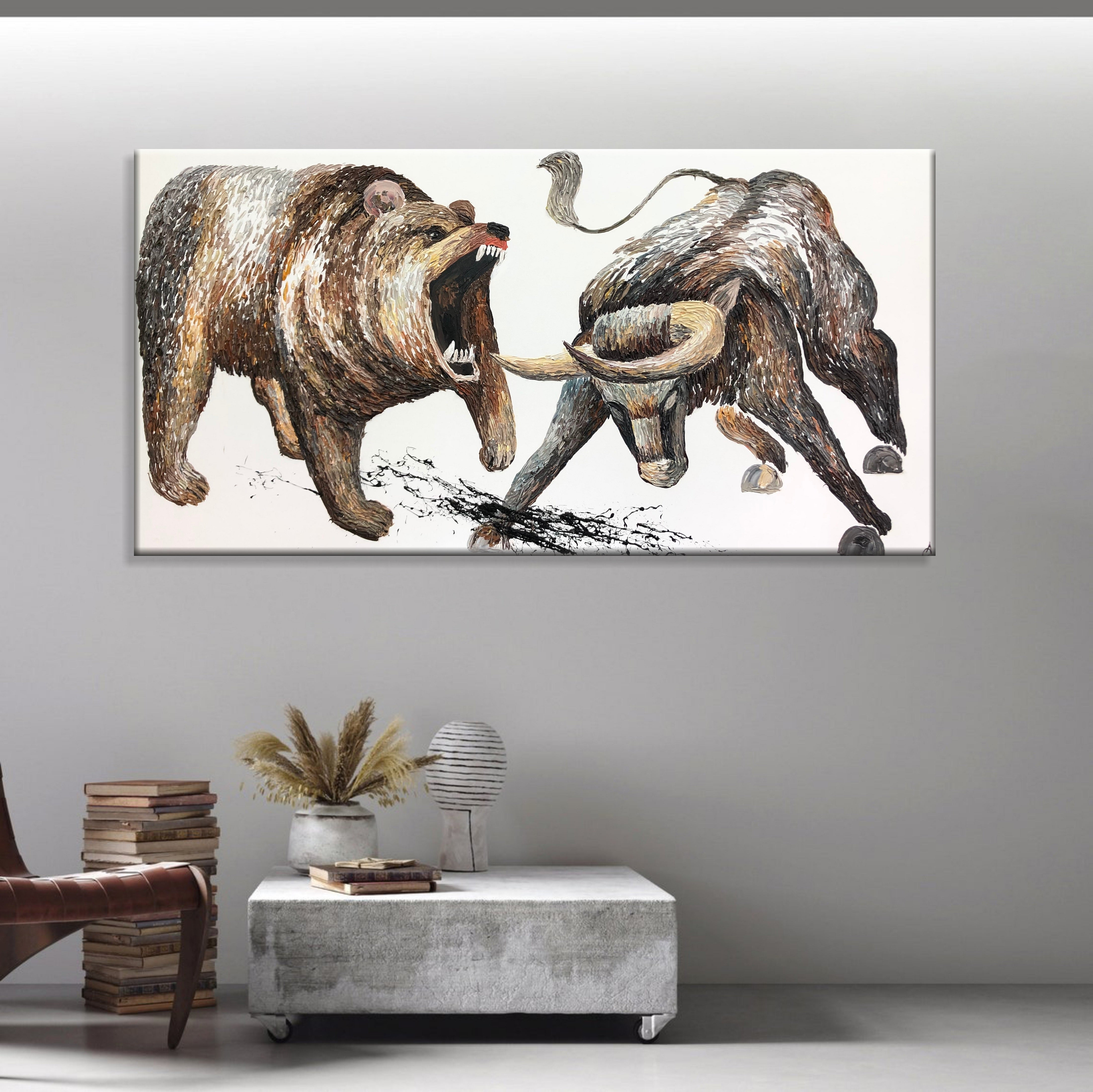 a painting of two bears fighting each other