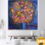 Exclusive Bouquet Of Flowers Original Handmade Painding Colorful Wall Art Frame Modern Abstract Painting Contemporary Art | SHAPPIRE BOUQUET 46"x46" - Trend Gallery Art | Original Abstract