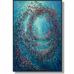 Blue abstract painting FISH FLOCK