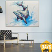 Abstract Dolphin Oil Painting Colorful Artwork Underwater Animal Wall Art Decor for Bedroom | DOLPHIN BERNIE 40"x50"