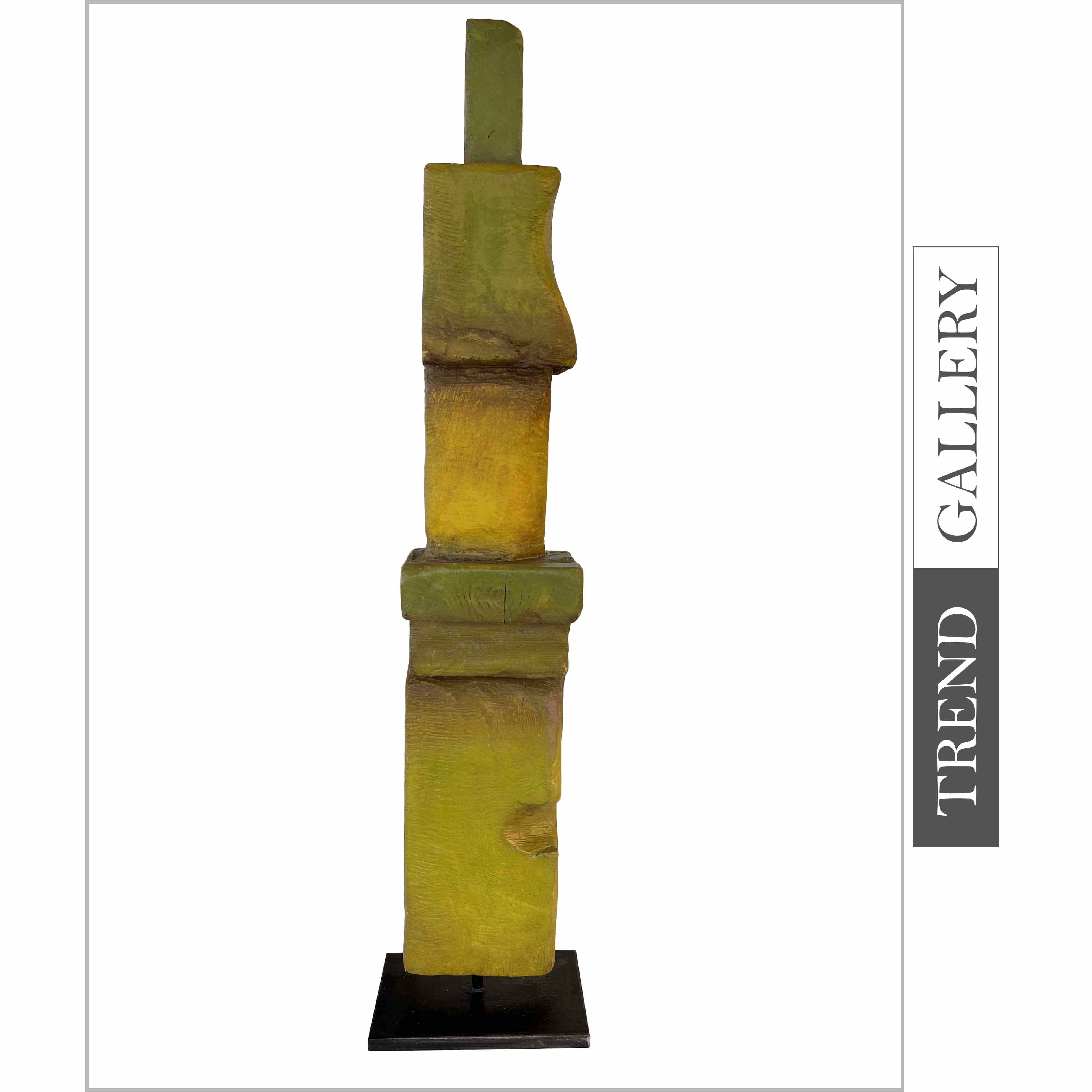 Original Green Totem Original Abstract Table Decor Wood Sculpture Desktop Art for Home | RAIN SEASON 26.8"x4.7" - Trend Gallery Art | Original Abstract Paintings