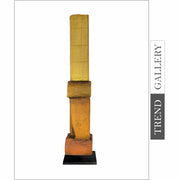 Original Yellow Totem Original Table Decor Hand Carved Wood Sculpture Desktop Art for Room | BAMBOO 25.2"x4" - Trend Gallery Art | Original Abstract Paintings