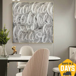 Original White Acrylic Painting Abstract Spirals Wall Art on Gray Modern Artwork for Home | SNOW LETTERS 40"x40"