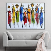 Large Abstract Colorful Africans Paintings On White Background Original Oil Artwork Wall Decor | THE GUARDS OF NATURE