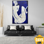 Abstract Woman Painting On Canvas Monochrome Artwork White and Blue Wall Art Decor for Home | DESOLATION 35.5"x23.7"