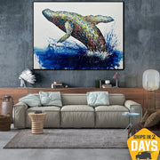 Original Whale Artwork Abstract Animal Oil Painting Creative Impasto Colorful Handmade Wall Art Decor for Home | GREAT WHALE 48"x64"