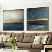 Original Oversized Painting Blue Painting Gray Painting Ocean Painting Sunset Painting 2 Piece | NATURAL POWER - Trend Gallery Art | Original Abstract Paintings