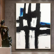 Large Canvas Art Original Black And White Art Blue Canvas Franz Kline style Texture Art | UNEXPLAINABLE FEELING - Trend Gallery Art | Original Abstract Paintings