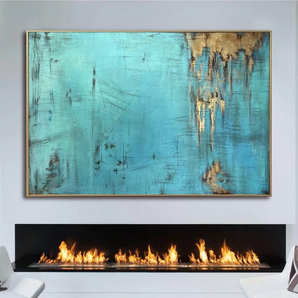 Abstract Blue Oil Painting Original Gold Leaf Artwork Rust Style Textured Handmade Wall Art Colorful Painting for Home Decor | ACE 40"x60" - Trend Gallery Art | Original Abstract Paintings