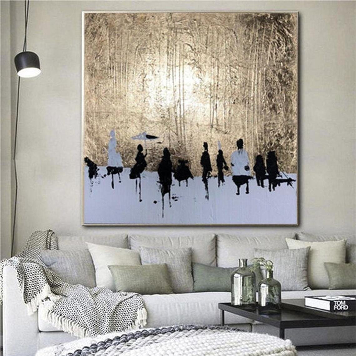 Large Abstract Human Oil Painting Modern Gold Leaf Art Gray Wall Art Modern Wall Decor | SKY OF GOLD - Trend Gallery Art | Original Abstract Paintings