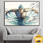 Original Abstract Swimmer Painting Sports Paintings On Canvas Swimming Fine Art Modern Contemporary Wall Art Decor | INTENSE TRAINING 20"x28"