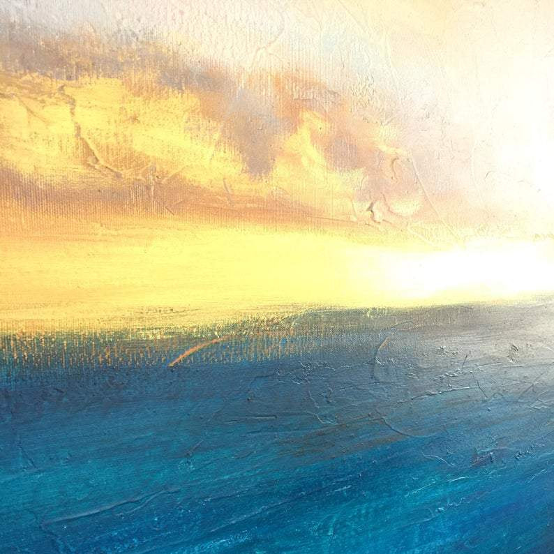 Large Oil Painting Original Canvas Blue Abstract Painting Gray Painting Sunset Painting | SUMMER SUNSET - Trend Gallery Art | Original Abstract Paintings